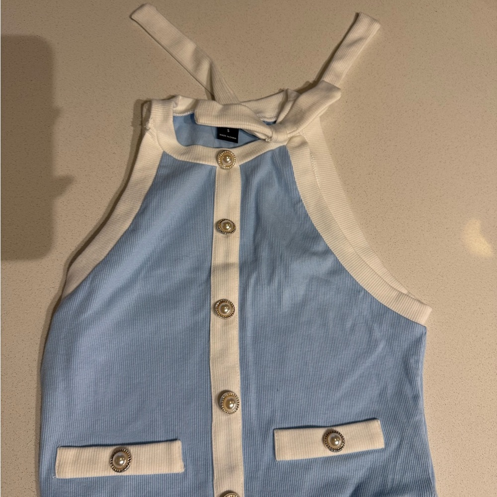 Stylish Blue and White Halter Top